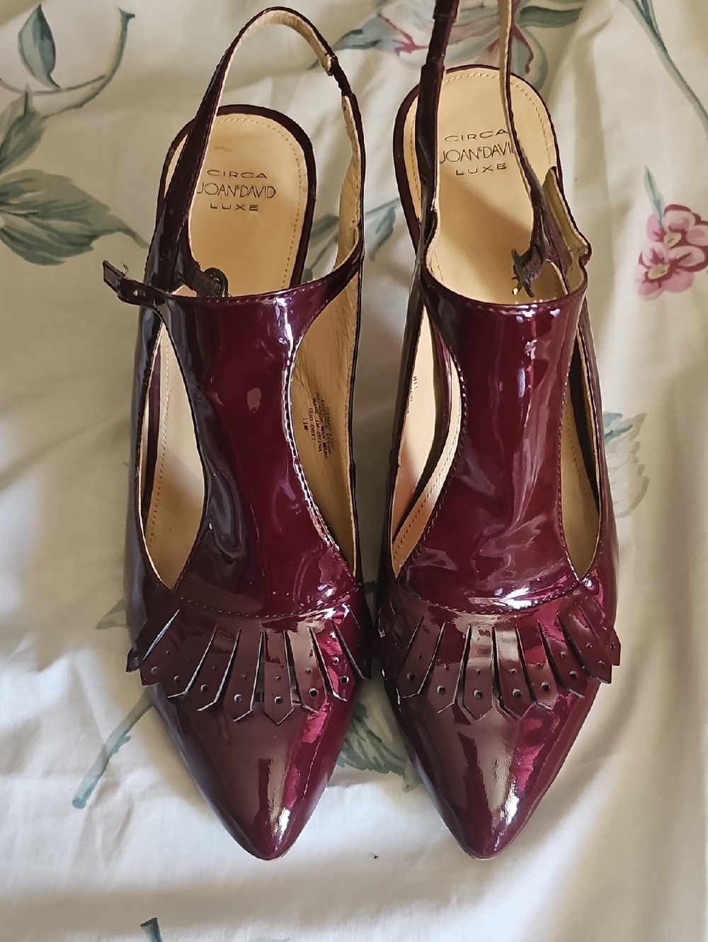 Circa Joan & David Luxe Burgundy Patent Fringe Slingback Pumps. Size 11M.